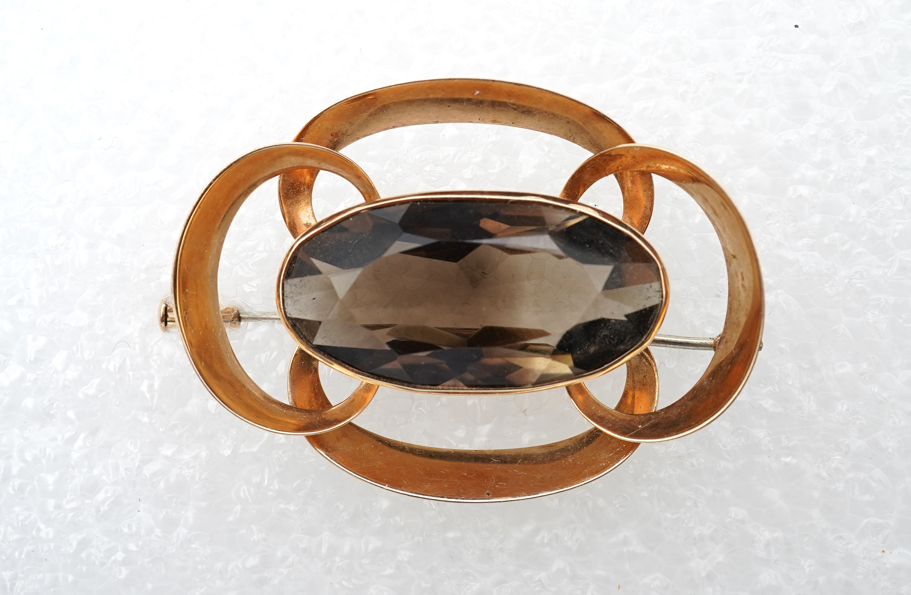 A smoky quartz brooch, mid 20th century